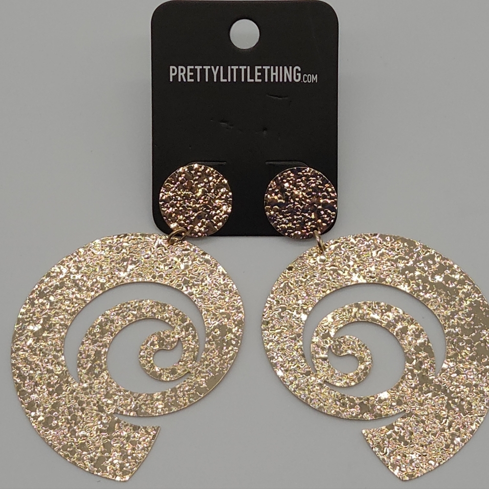 PrettyLittleThing Gold Textured Swirl Disk Statement Earrings